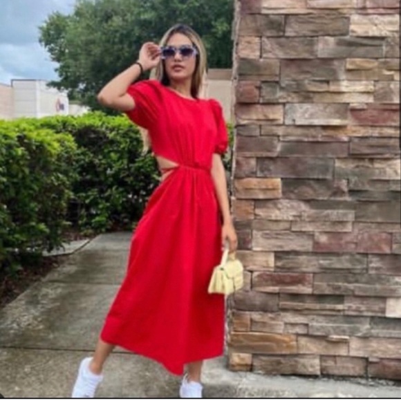 Zara Red Poplin Dress - Picture 2 of 7